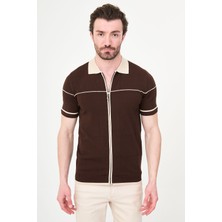 MCR Düz Slim Fit Polo Yaka Fermuarlı Kısa Kol Erkek Triko T-Shirt