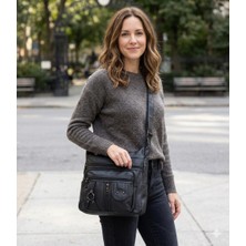 Mox Studio Yumuşak Dokulu Çok Bölmeli Yıkama Deri Kadın Çapraz Askılı Omuz Çantası