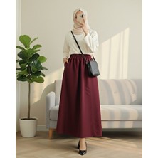 Modamorfo Beli Lastikli Cepli Paraşüt Etek  -Bordo