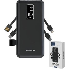 Venandin PWB10C1 10.000 Mah Powerbank 4 Ü 1 Arada Entegre Kablolu LED Göstergeli Taşınabilir Şarj Cihazı