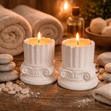 Mireva Antik Roma Sütun Tealight Mumluk Seti, Beyaz, Taş Tozu, 10 Cm, Vintage Stil, 2'li Set