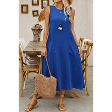 Secret Sita Kadın Askılı Yuvarlak Yakalı Kıloş Cepli Uzun Elbise