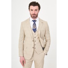 MCR Ekoseli Slim Fit Mono Yaka Erkek Takım Elbise