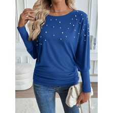 Secret Sita Kadın Uzun Kollu Yuvarlak Yaka Incili Viskon Bluz