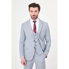 MCR Ekoseli Slim Fit Mono Yaka Erkek Takım Elbise