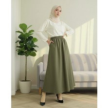 Modamorfo Beli Lastikli Cepli Paraşüt Etek  -Haki