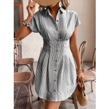 Secret Sita Kadın Kısa Kollu Yakalı Önden Düğmeli Kısa Trikoton Elbise