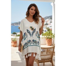 Tosbik Otantik Kişiye Özel Tasarım Fil Basılı El Işi Motifli Püsküllü Viskon Pareo