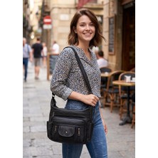 Mox Studio Yıkama Deri Omuz Çantası Çok Bölmeli Gözlü Kadın Çanta Çapraz Askılı Çapraz Askılı Çok Gözlü Anne Kol Çapraz Çanta