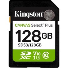Kingston Kıngston 128GB Canvas Select Plus Gen3 Sdxc Uhs-I U1 V10 150MB/S C10 SDS3/128GB