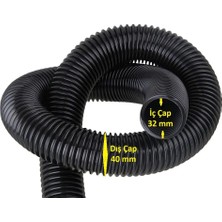 Srfn Ticaret (2 Metre) 32 mm Çaplı Ev-Ofis-Endüstriyel ve Ticari Süpürgeler Için Siyah Renk Hortum