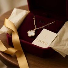 Liyona Çelik Gold Taşlı Van Cleef Kolye - Yonca Kolye