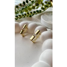 Vıp 14K Xuping Taşlı Blok Dikdörtgen Küpe