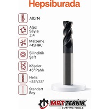 Mrt Teknik 12 mm 72 Boy Helis Boyu 28 Karbür Parmak Freze Chatter Free 4 Ağız Alcrn Kaplama Değişken Helis Pahlı Köşe Cnc Freze Ucu
