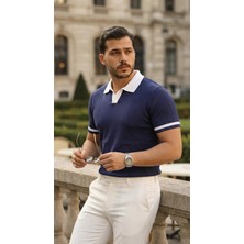 Secret Sita Erkek Renkli Yakalı File Desenli Kısa Kollu Tişört