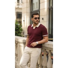 Secret Sita Erkek Renkli Yakalı File Desenli Kısa Kollu Tişört