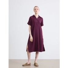 LC Waikiki Lcw Everyday Mürdüm Gömlek Yaka Dokulu Oversize Müslin Elbise