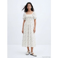 LC Waikiki Xsıde Pembe Kare Yaka Çiçekli Balon Kollu Poplin Elbise