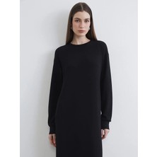 LC Waikiki Lcw Modest Siyah Bisiklet Yaka Yırtmaçlı Sweat Elbise