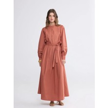 LC Waikiki Lcw Everyday Kahverengi Hakim Yaka Kuşaklı Poplin Elbise
