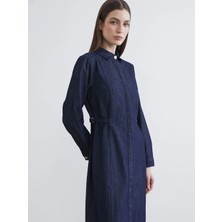 LC Waikiki Lcw Modest Indigo Gömlek Yaka Kadın Jean Elbise