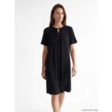 LC Waikiki Lcw Grace Siyah Bisiklet Yaka Büzgülü A Kesim Elbise