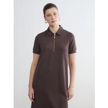 LC Waikiki Lcw Everyday Kahverengi Polo Yaka Soft Touch Mini Elbise