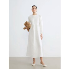 LC Waikiki Lcw Modest Ekru Bisiklet Yaka Balon Kollu Müslin Elbise