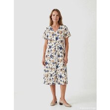 LC Waikiki Lcw Grace Ekru V Yaka Çiçekli Poplin Elbise