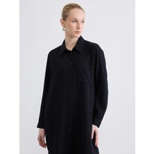 LC Waikiki Lcw Everyday Siyah Dokulu Yırtmaçlı Gömlek Elbise