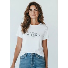 Ferz Kadıın Beyaz Milano Baskılı Tişort