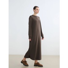 LC Waikiki Lcw Modest Bordo Bisiklet Yaka Yırtmaçlı Sweat Elbise