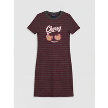 LC Waikiki Lcw Kids Mürdüm Capyfun Baskılı Kız Çocuk Fitilli Elbise