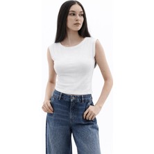 Fashion Friends Kayık Yaka Beyaz Kadın T-Shirt 26Y0162K1