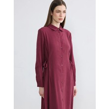 LC Waikiki Lcw Modest Bordo Modal Karışımlı Gömlek Elbise