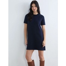 LC Waikiki Lcw Comfort Lacivert Bisiklet Yaka Taşlı Mini Triko Elbise
