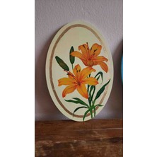 El Yapımı Lilyum Çiçeği El Boyaması Dekoratif Tablo - 31X46 cm Sanatsal Duvar Sanatı