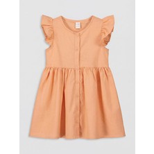 LC Waikiki Lcw Kids Mercan Kız Çocuk Fırfırlı Keten Görünümlü Elbise