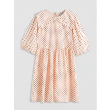 LC Waikiki Lcw Kids Ekru Bebe Yaka Kız Çocuk Poplin Elbise