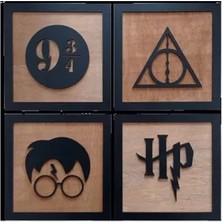 Vivense Harry Potter Dekoratif Tablo Dörtlü Set Kahverengi