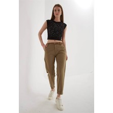 Fashion Friends Kemerli Haki Kadın Pantolon 26Y0107K1