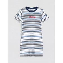LC Waikiki Lcw Kids Lacivert Çizgili Kız Çocuk Fitilli Elbise