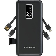Venandin PWB20C1 20.000 Mah Powerbank 4 Ü 1 Arada Entegre Kablolu LED Göstergeli Taşınabilir Şarj Cihazı