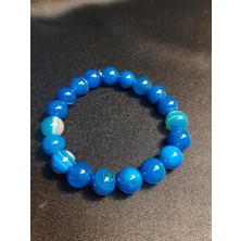 Mryart Lacivert Renk Doğal Iri Akik Taşı Bileklik 10 mm Unisex