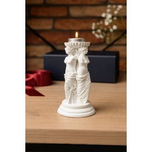 Mireva Yunan Hera Üç Güzeller Mumluk – Taş Görünümlü Heykel Mumluk 16 cm | Dekoratif Ev & Masa Aksesuarı