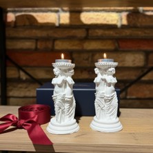 Mireva Yunan Hera Üç Güzeller Mumluk – Taş Görünümlü Heykel Mumluk 16 cm | Dekoratif Ev & Masa Aksesuarı