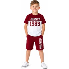 Cicitime Erkek Çocuk Jersey Yazı Desenli Kırmızıı Renk Şortlu İkili Takım
