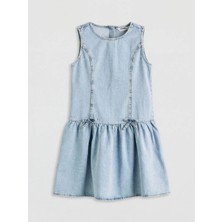 LC Waikiki Lcw Kids Mavi Fiyonk Detaylı Kız Çocuk Jean Elbise