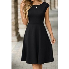 Secret Sita Kadın Yarım Ay Kollu Yakası Acık Kemersiz Midi Ithal Krep Elbise