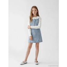 LC Waikiki Lcw Kids Mavi Fiyonk Taşlı Kız Çocuk Jean Elbise